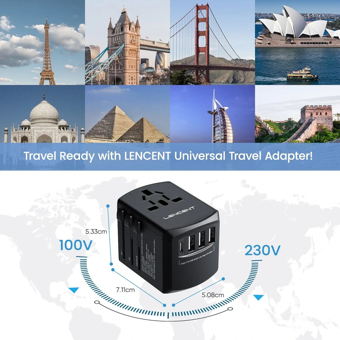 Universal Reiseadapter Steckdosenadapter für Weltweite Verwendung (EU/US/AU/UK Stecker) - cyberphone