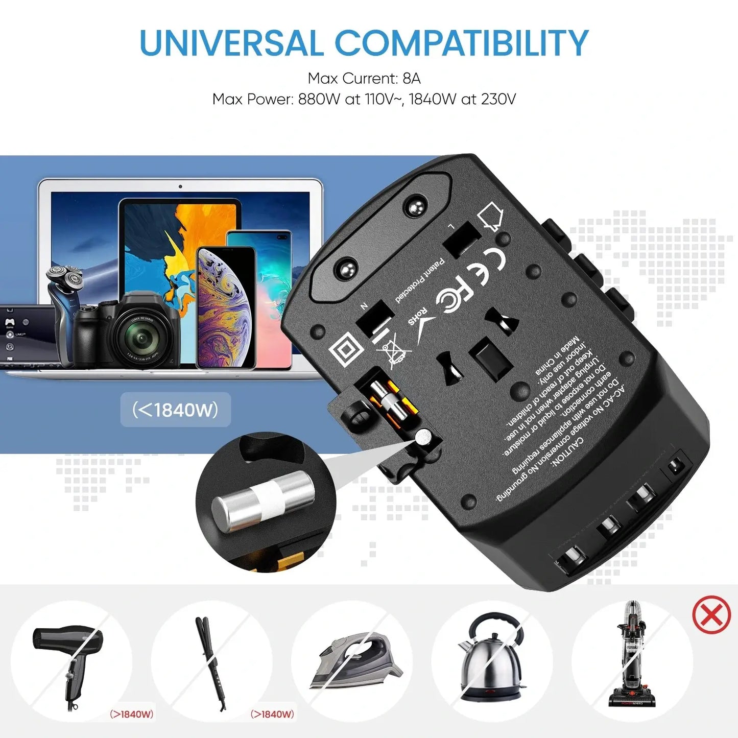Universal Reiseadapter Steckdosenadapter für Weltweite Verwendung (EU/US/AU/UK Stecker) - cyberphone