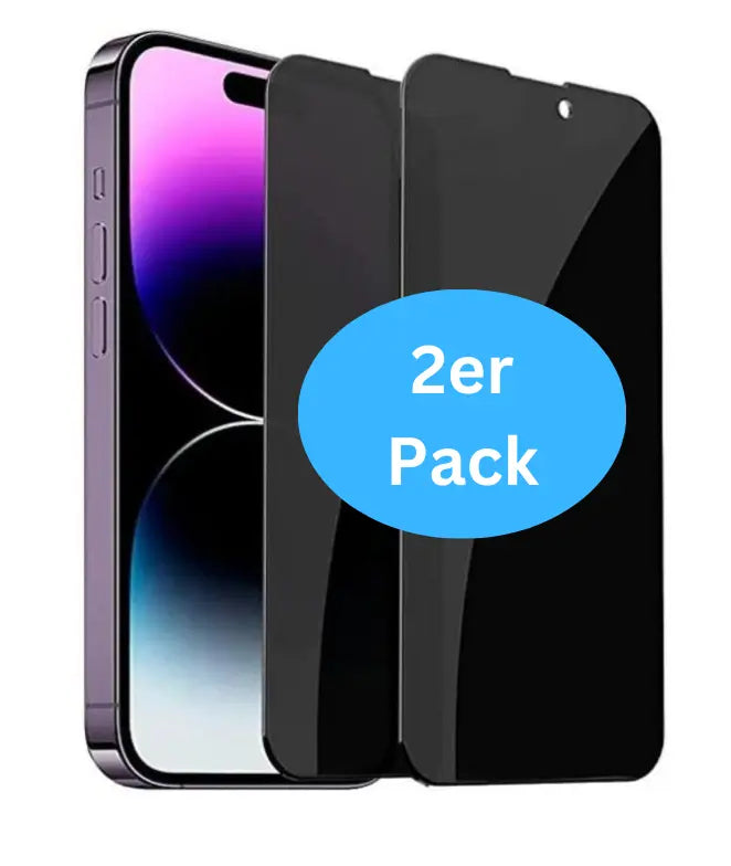 iPhone 14 Serie Panzerglas Schutzfolie mit Sichtschutz (Privacy Glass/2er Pack) - cyberphone