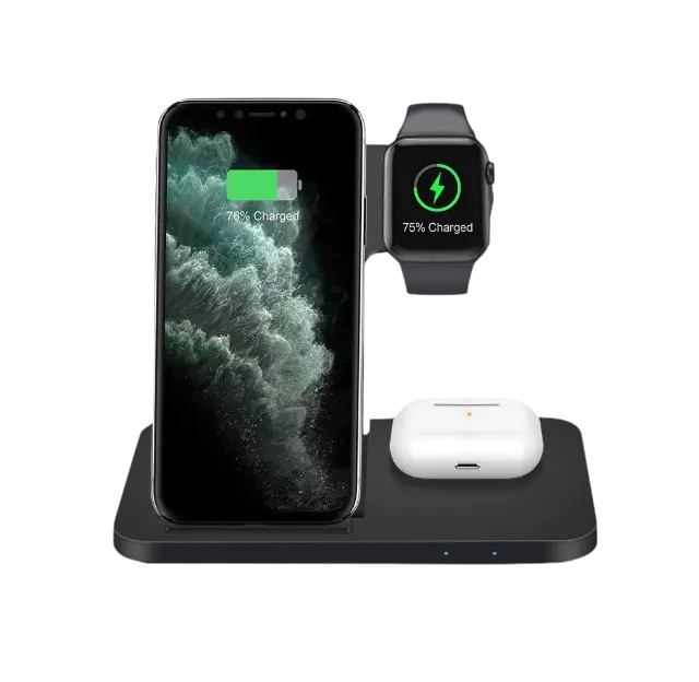 3-in-1 Apple Watch / iPhone / AirPods Ladestation Dockingstation von vorne