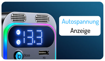 Autoradio Bluetooth 5.3 FM mit Multifunktion (QuickCharge und Power Delivery, Bass, Anrufe, AUX) Spannungsanzeige