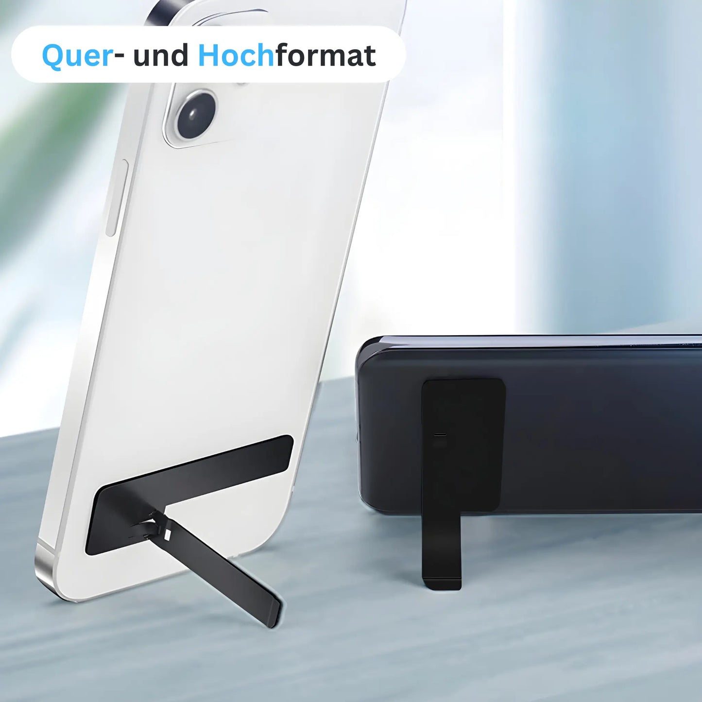 Universal Handystütze Quer- und Hochformat Ständer für jedes Smartphone (2er Pack) in Action