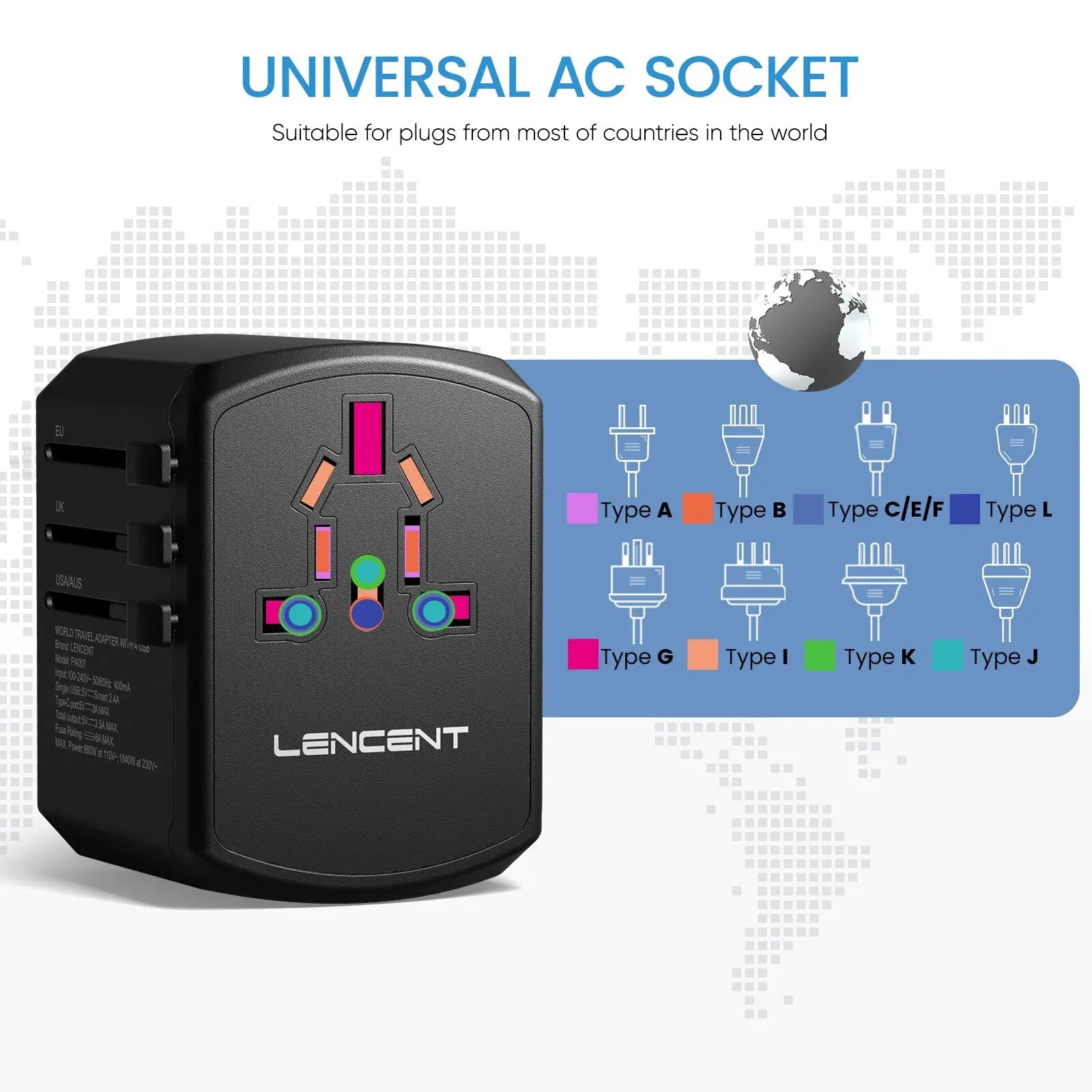 Universal Reiseadapter Steckdosenadapter für Weltweite Verwendung (EU/US/AU/UK Stecker) - cyberphone