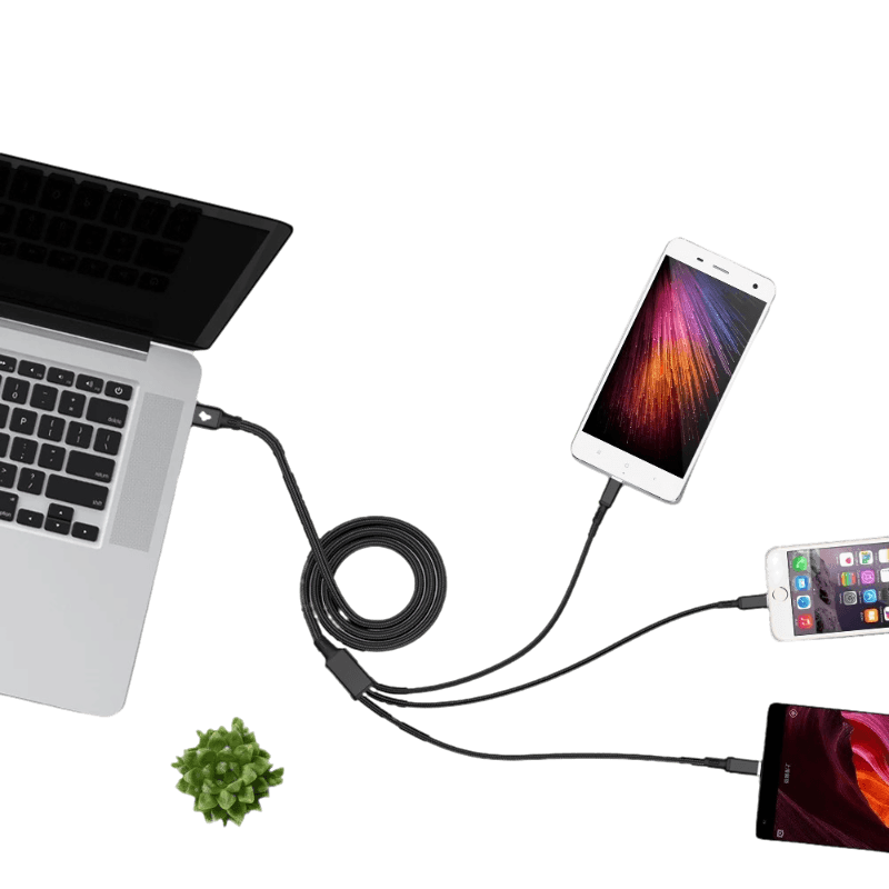 Universelles Smartphone Ladekabel 3-in-1 (USB-C, Apple Lightning, Micro-USB) Nylon Geflecht Demonstration