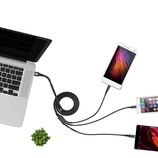 Universelles Smartphone Ladekabel 3-in-1 (USB-C, Apple Lightning, Micro-USB) Nylon Geflecht Demonstration