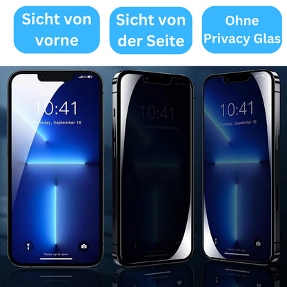 iPhone 14 Serie Panzerglas mit Sichtschutz (Privacy Glass) Winkeldemo