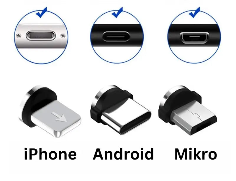 Universelles Smartphone Ladekabel 3-in-1 (magnetisch) Aufsätze mit Beschreibung